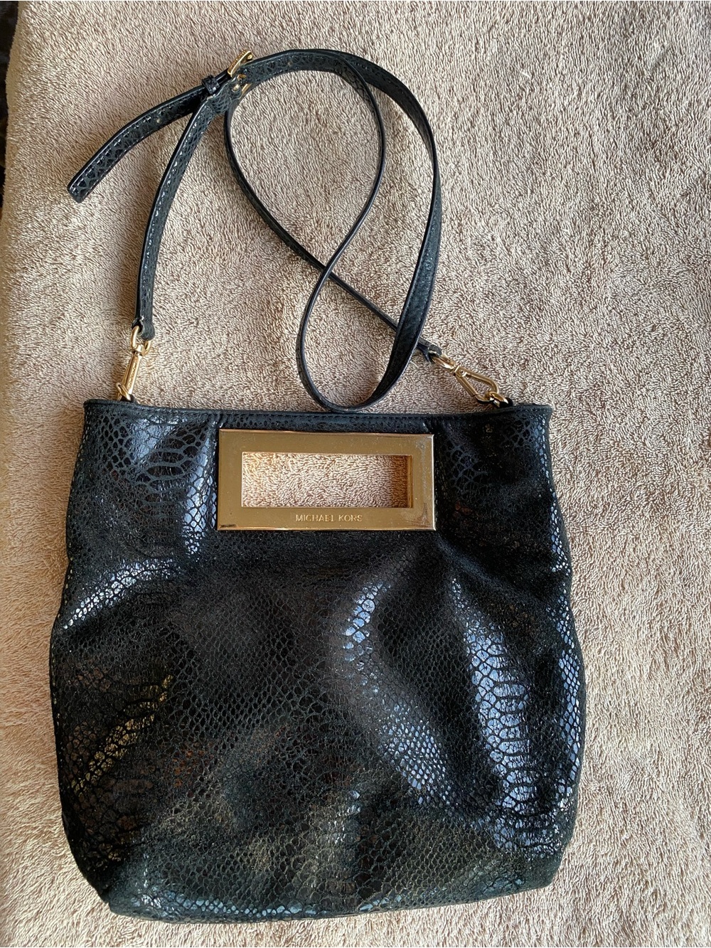 Michael Kors Berkley Black Python Embossed Leather Clutch Crossbody Bag GUC
